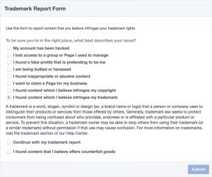 Facebook Trademark Report Form